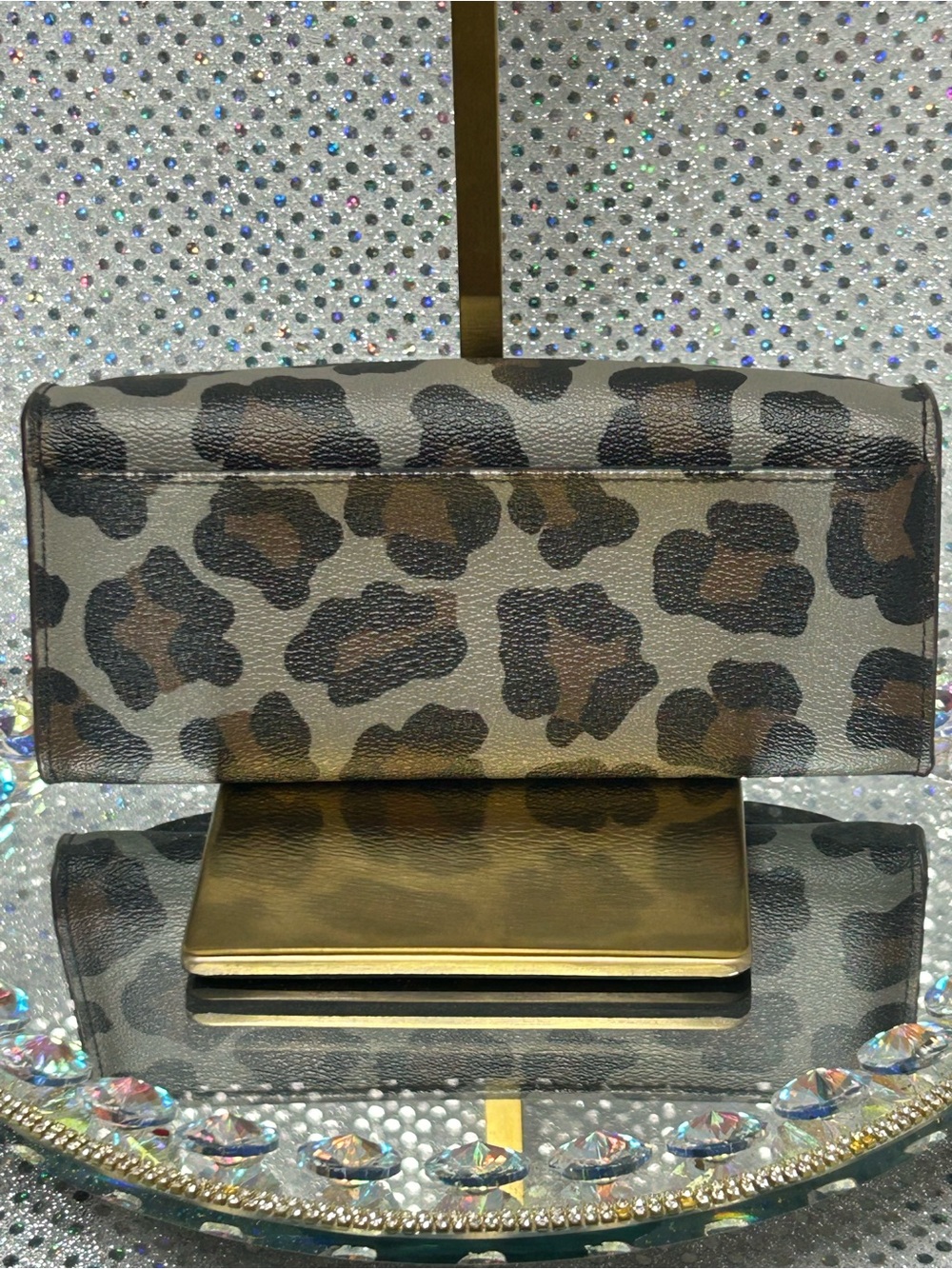Coach Leopard Print Continental Wallet - Brown/Black/Gray Approx. 8 x - Picture 3 of 16